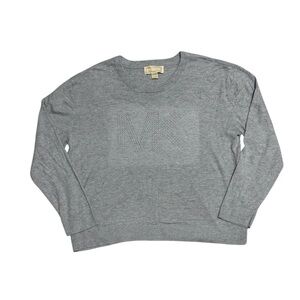 MICHAEL KORS Women's Studded Monogram Cotton Sweater - Heather Grey, X-Large